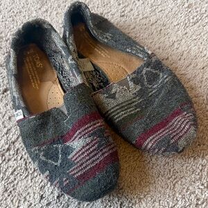 Toms Gray and Red Slip-On Shoes